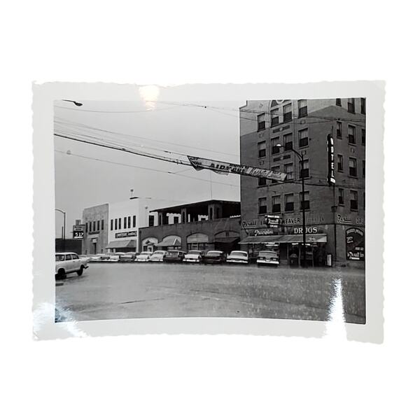 Vtg Monochrome Photo Cars Vehicles Parked in Front of Store Found Snapshot - Picture 1 of 4